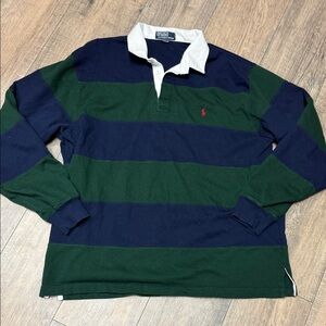 Polo by Ralph Lauren Men's Blue and Green Rugby Shirt